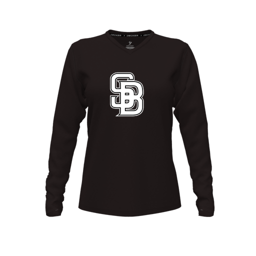 [CUS-DFW-TEES-CMF-VNK-LSL-BLK-FYXS-LOGO1] Decker Comfort T-Shirt (Female Youth XS, Black, V Neck, Logo 1, Long Sleeve)