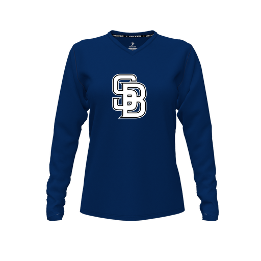 [CUS-DFW-TEES-CMF-VNK-LSL-NVY-FYXS-LOGO1] Decker Comfort T-Shirt (Female Youth XS, Navy, V Neck, Logo 1, Long Sleeve)