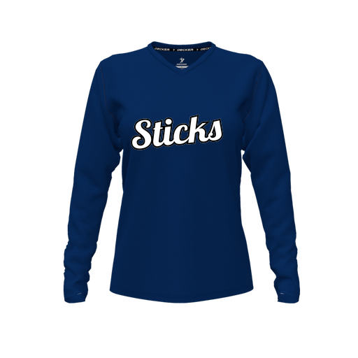 [CUS-DFW-TEES-CMF-VNK-LSL-NVY-FYXS-LOGO2] Comfort T-Shirt (Female Youth XS, Navy, V Neck, Logo 2, Long Sleeve)