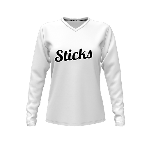 [CUS-DFW-TEES-PER-VNK-LSL-WHT-FYXS-LOGO3] Performance T-Shirt (Female Youth XS, White, V Neck, Logo 3, Long Sleeve)
