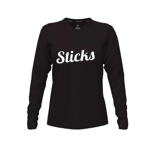 [CUS-DFW-TEES-PER-VNK-LSL-BLK-FYXS-LOGO2] Performance T-Shirt (Female Youth XS, Black, V Neck, Logo 2, Long Sleeve)