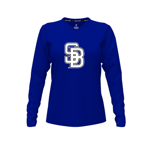 [CUS-DFW-TEES-PER-VNK-LSL-RYL-FYXS-LOGO1] Performance T-Shirt (Female Youth XS, Royal, V Neck, Logo 1, Long Sleeve)