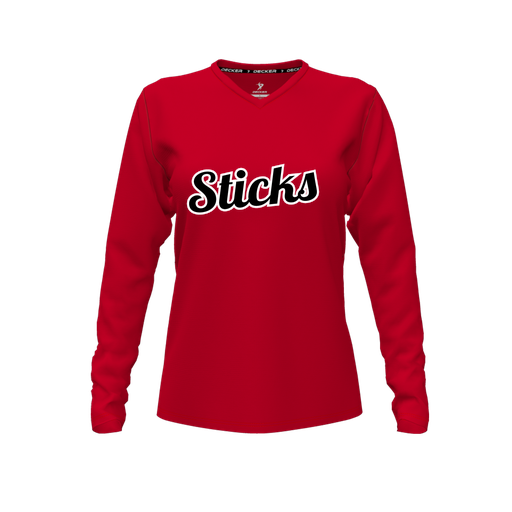 [FTLVPTRD-FYXS-LOGO3] Decker Performance T-Shirt (Female Youth XS, Red, V Neck, Logo 3, Long Sleeve)