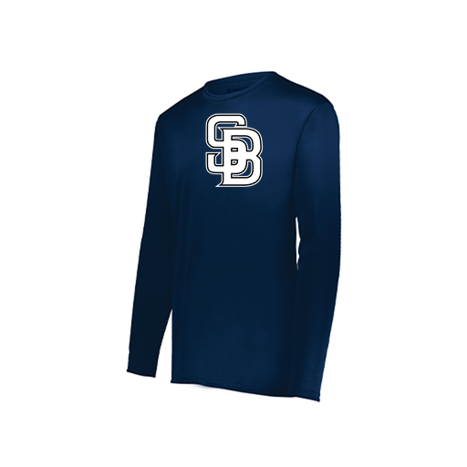 [222823.065.S-LOGO1] Youth LS Smooth Sport Shirt (Youth S, Navy, Logo 1)